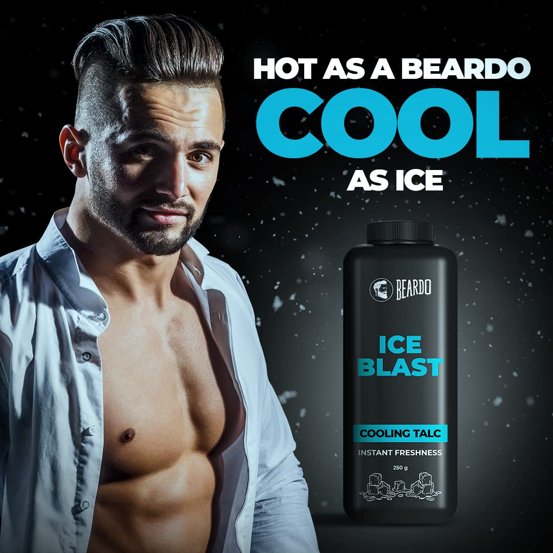 Beardo Ice Blast Cooling Talc , 250g For Instant Freshness | INSTANT ICY COOLING Talcum Powder Men