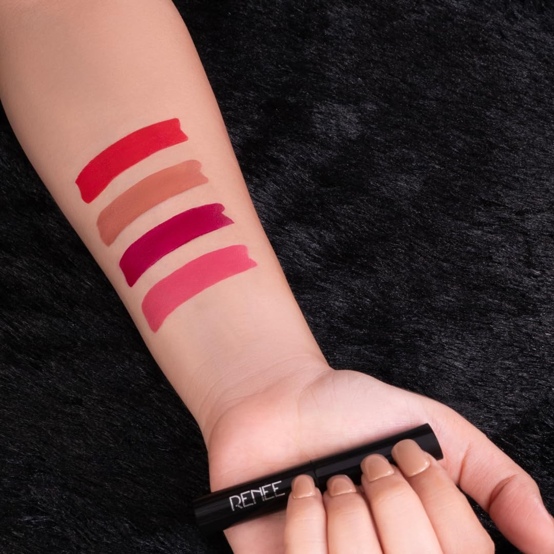 RENEE Very Matte - Pack of 4 Matte Lipsticks, Intense Color Pay Off, Full Coverage Long Lasting Weightless Velvety