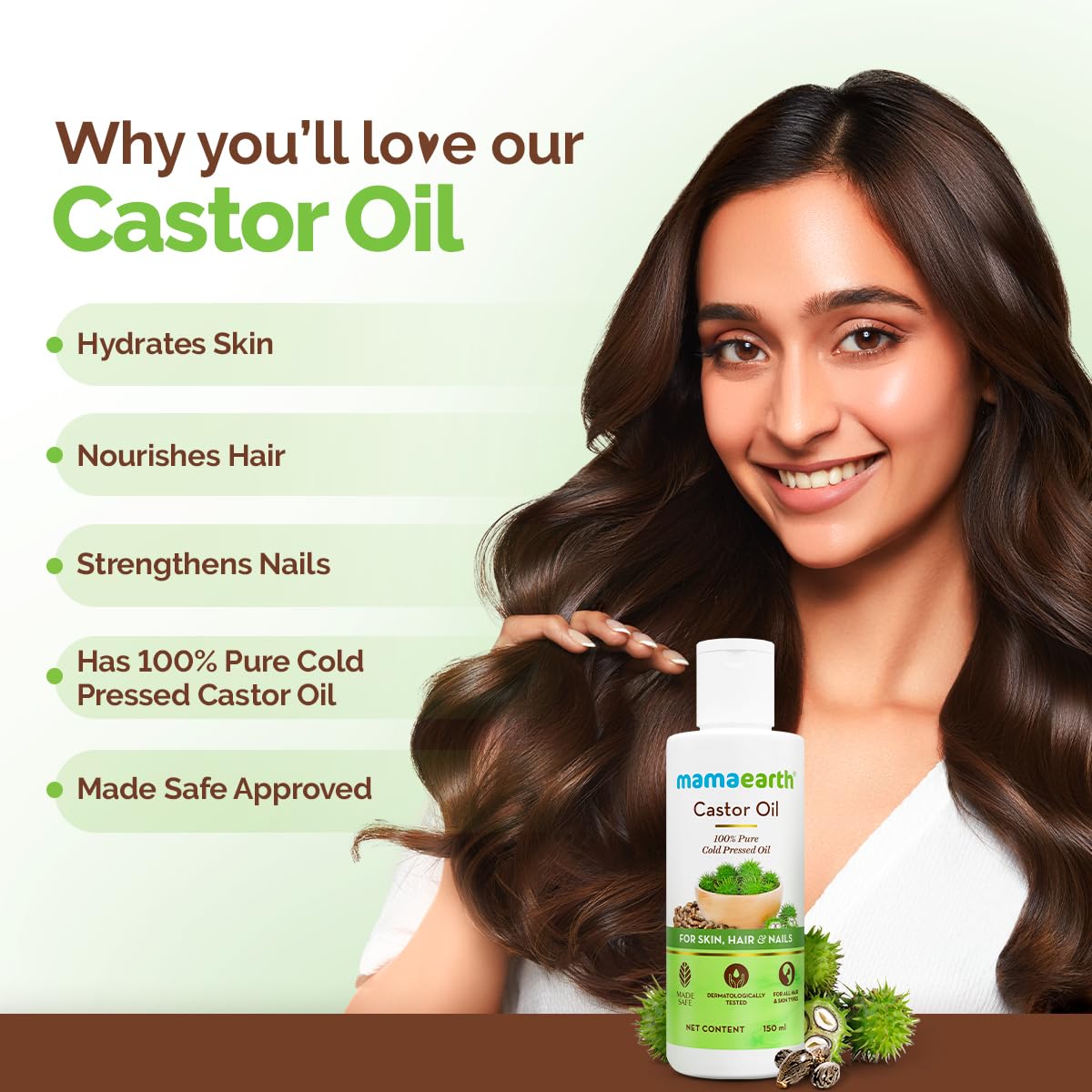 Mamaearth Castor Oil with 100% Pure Cold Pressed Castor Oil For Skin, Hair & Nails - 150 ml
