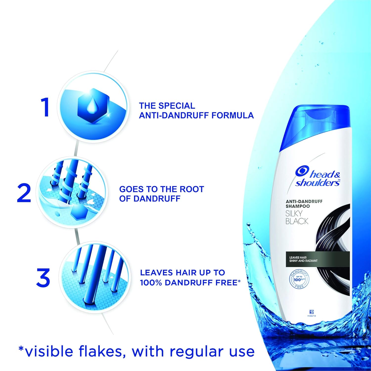 Head & Shoulders , Anti Dandruff Shampoo, Silky Black, 340 ml