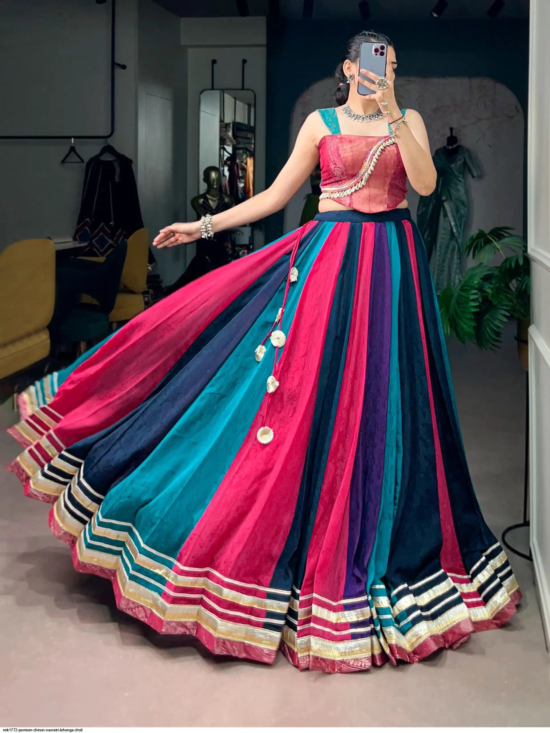 NNK1772 PEMIUM CHINON NAVRATRI LEHENGA CHOLI