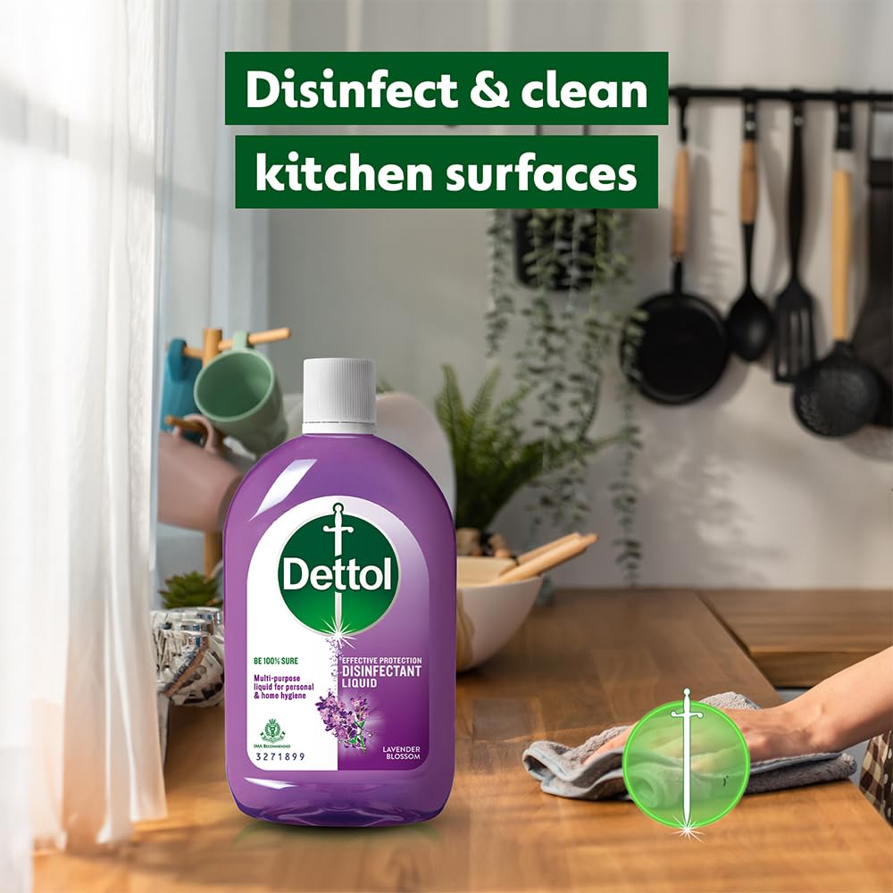 Dettol Multi-Purpose Disinfectant Liquid for Floor & Surface Cleaning, Lavender Blossom Fragrance, 1 L