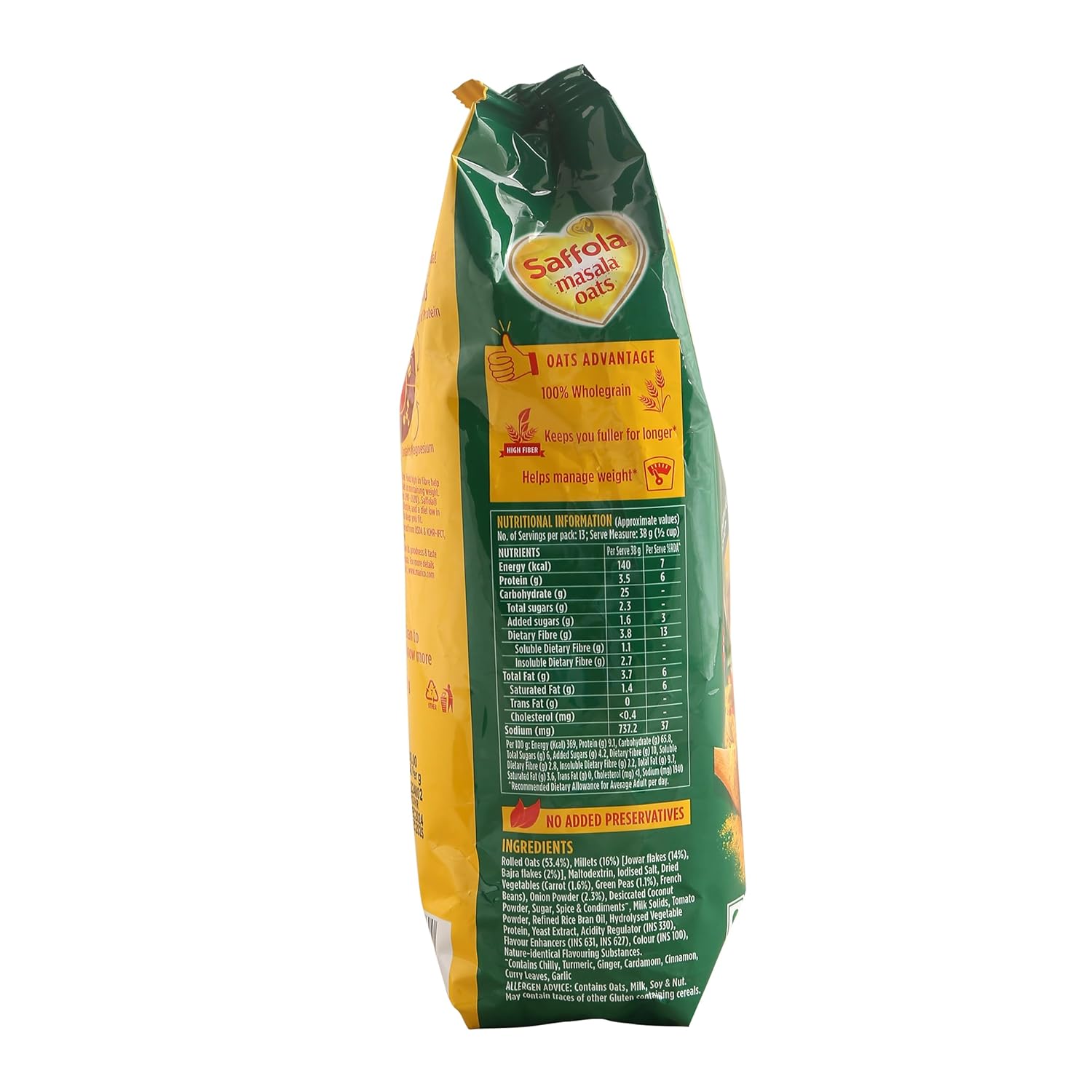 Saffola Masala Oats|500 G / 550 G |Veggie Twist|Tasty, Anytime Snack|Ready In 3 mins|