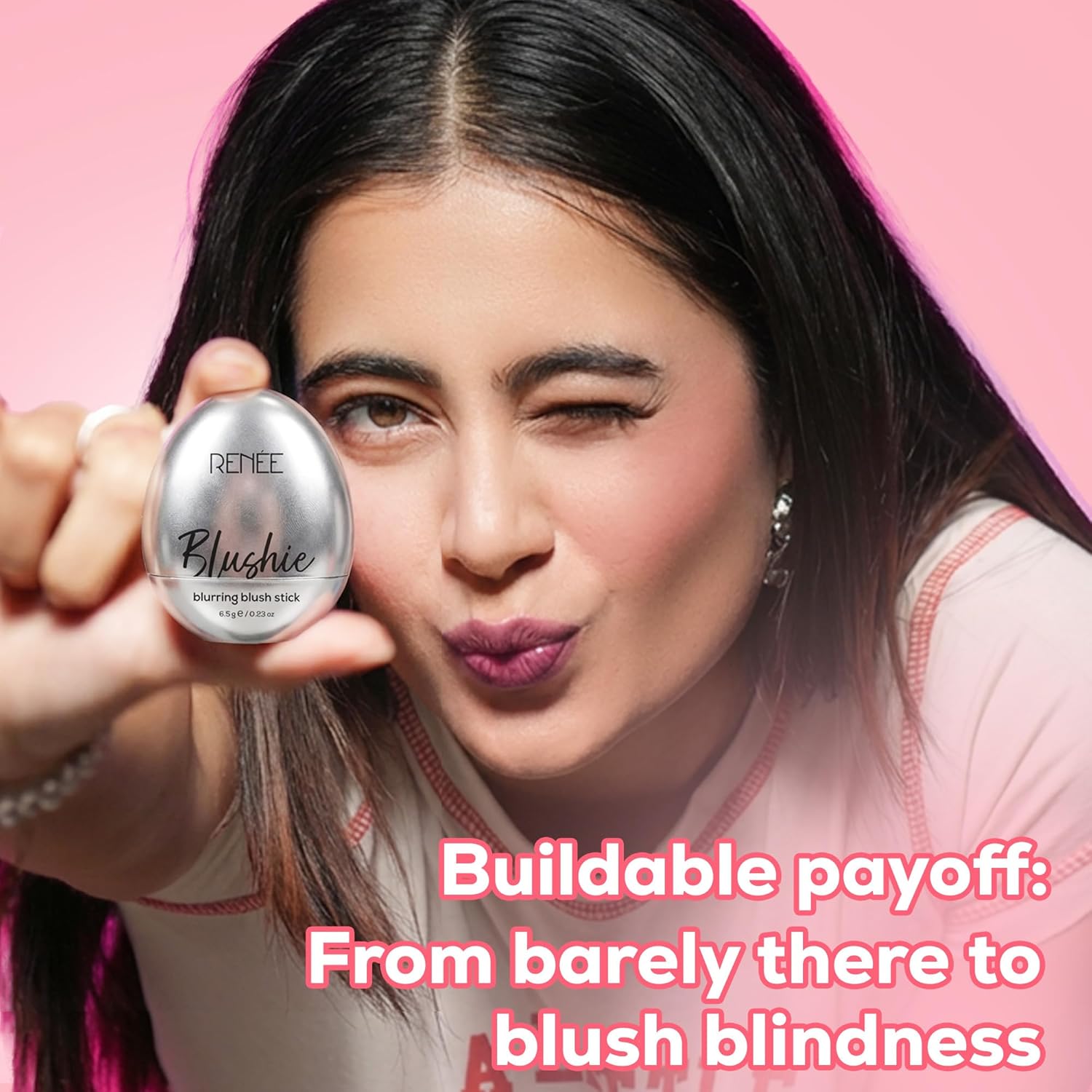 RENEE Blushie Blurring Blush Stick | Buildable Formula With Soft-Focus Matte Finish | Lightweight, Long-Lasting, Easily Blendable | With Hyaluronic Acid, Peptides & Vitamin E- Bubble Gum | 6.5g