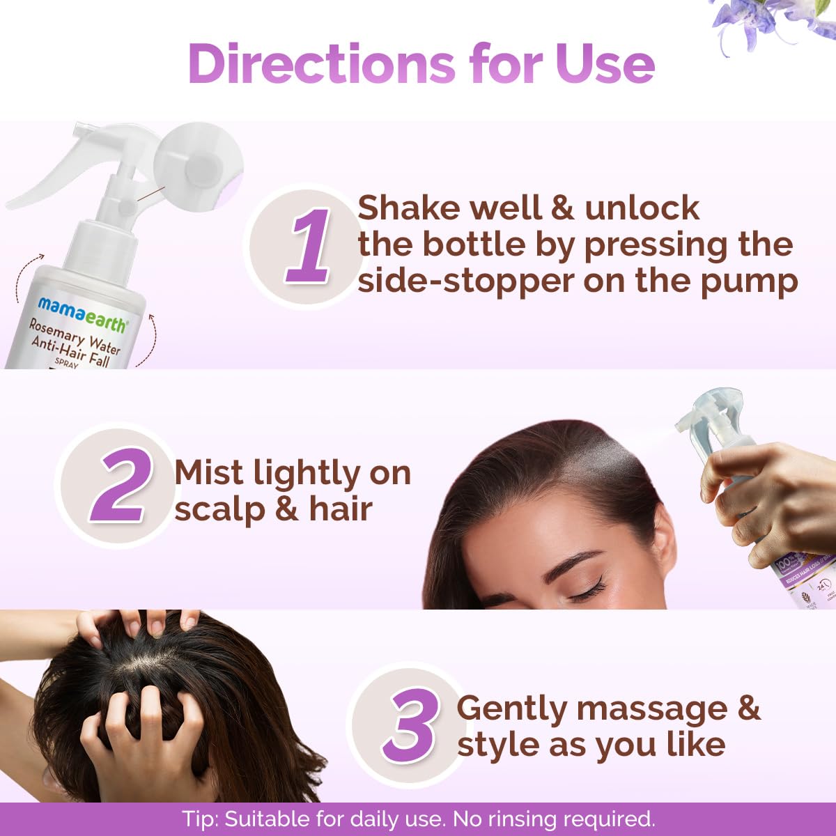 Mamaearth Rosemary Water Anti-Hair Fall Spray with 100% Pure Steam Distilled Rosemary Water & Methi Dana for Hair - 200 ml