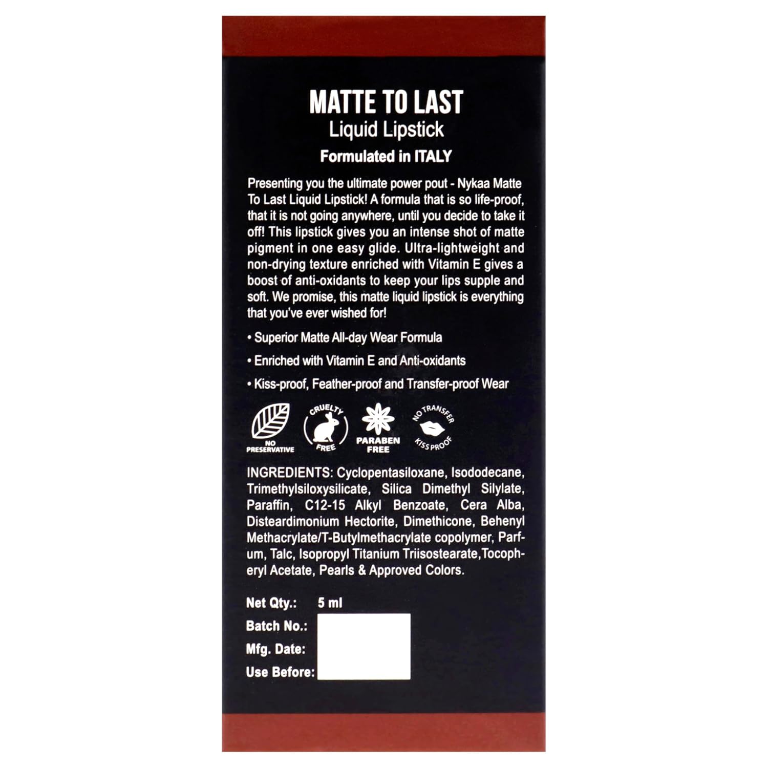 Nykaa Matte to Last Liquid Lipstick, Matte Finish, 5ml - 18 Chai