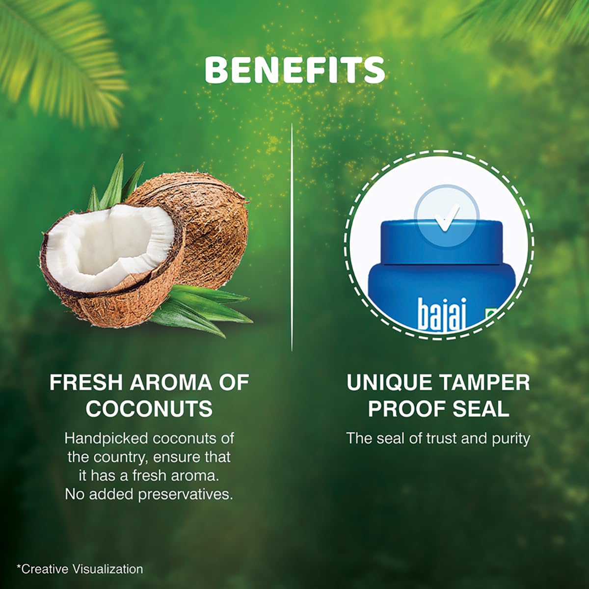 Bajaj 100% Pure Coconut Oil 600ml Wide Mouth Jar | Made with Premium Grade 1 Quality Coconuts.