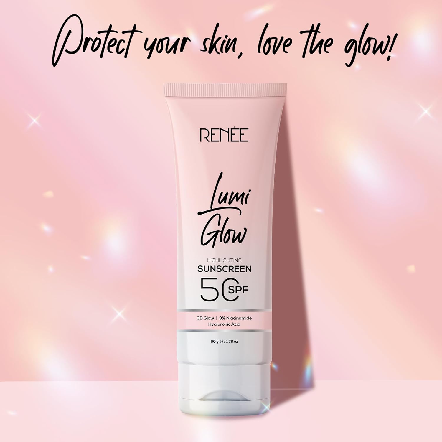 RENEE Lumi Glow Highlighting Sunscreen with SPF 50 | In-Vivo Tested | With Niacinamide & Hyaluronic Acid | Lightweight & Non-Sticky | No White Cast | Protects against UVA-UVB | Radiant Finish | 50g