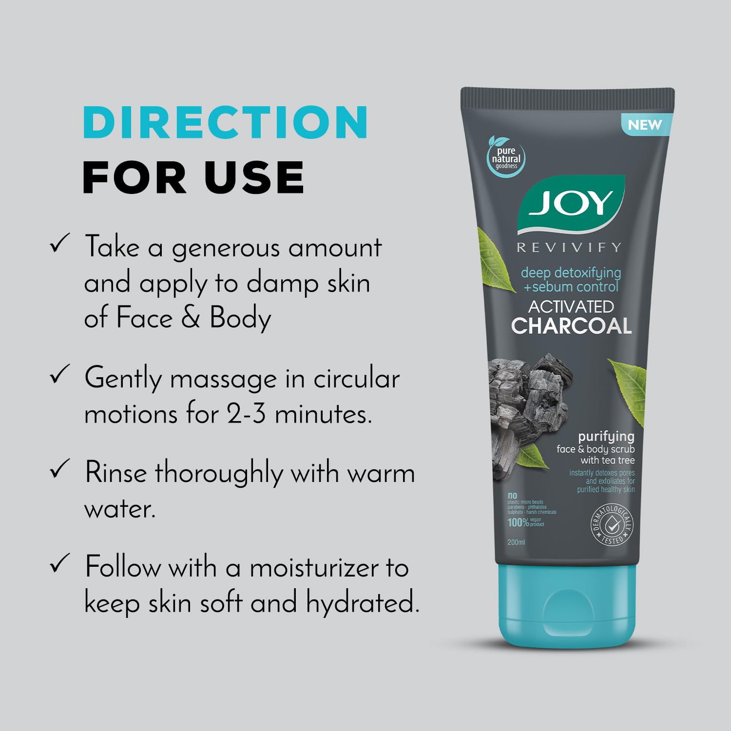 Joy Exfoliating Charcoal Face Scrub for Men & Women (200gm)