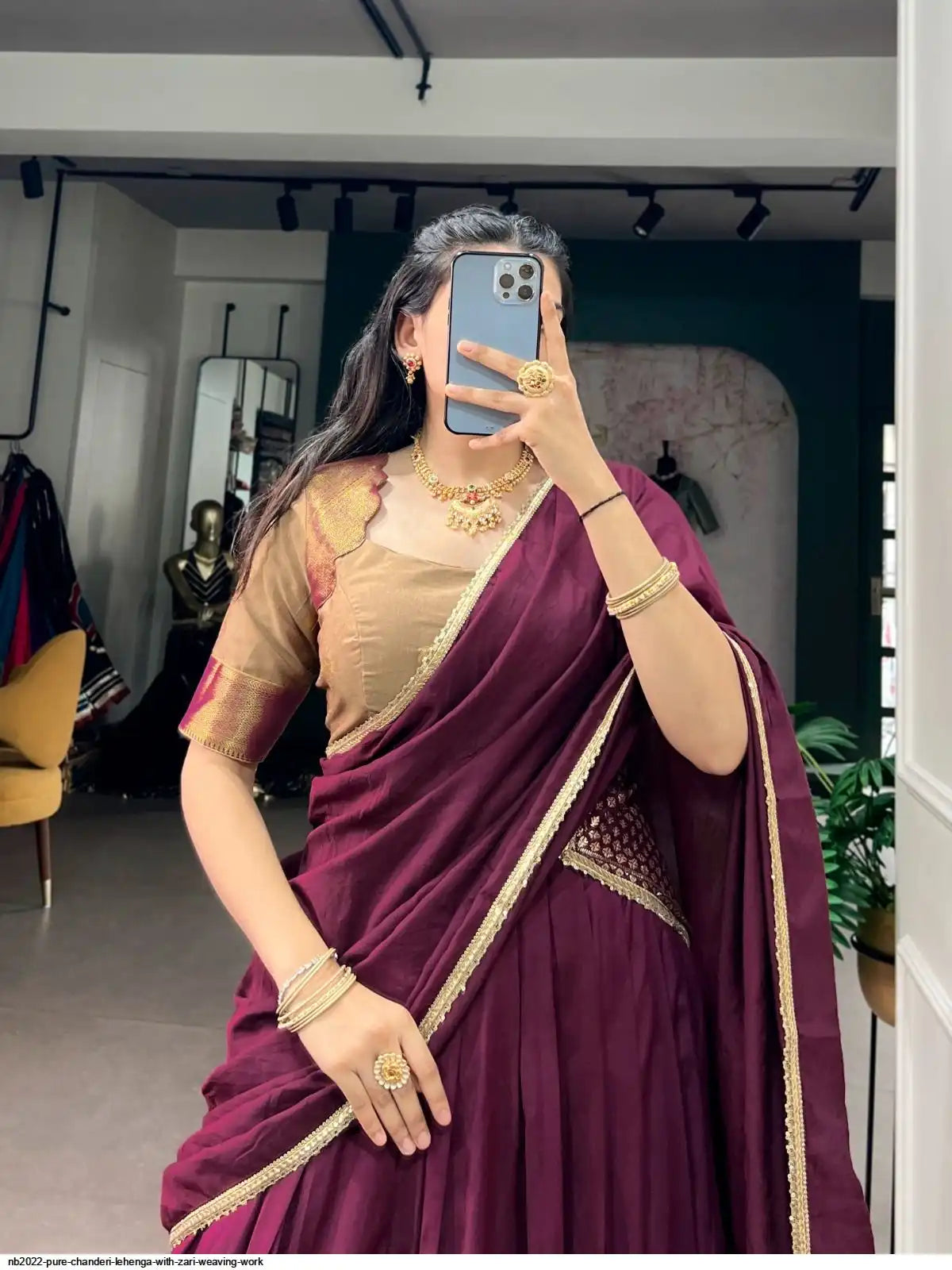 NB2022 PURE CHANDERI LEHENGA WITH ZARI WEAVING WORK