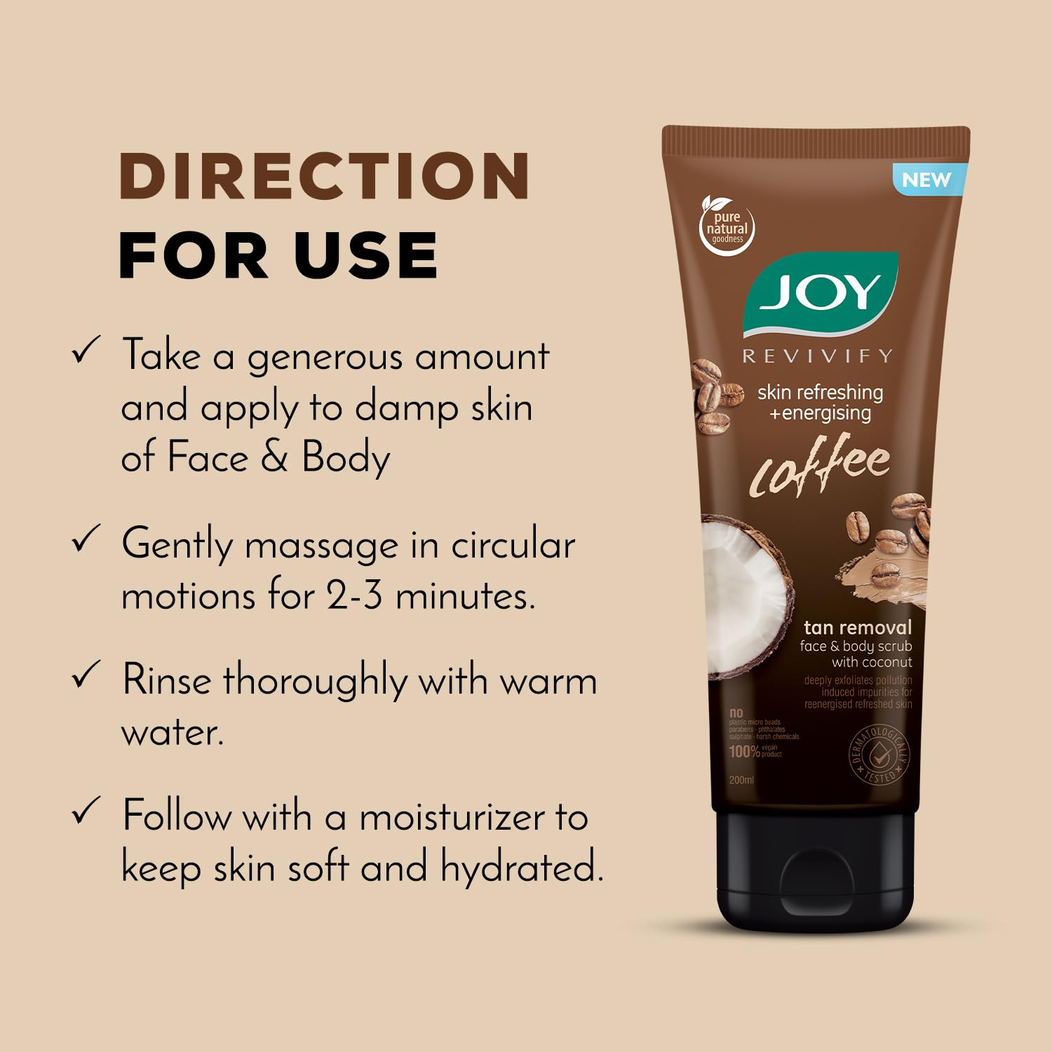 Joy Exfoliating Coffee Face & Body Scrub for Men & Women (200gm)