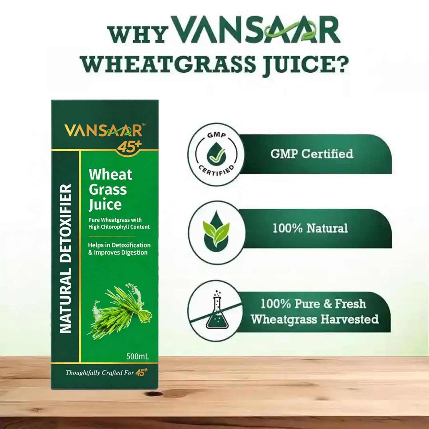 Vansaar Wheatgrass Juice | Natural Liver detox & Gut cleanser Juice | Superfood for Weight & Cholesterol management | 100% Ayurvedic - 500 ml (Pack of 2)