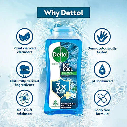 Dettol Icy Cool Shower Gel Bottle For Men -Menthol & Eucalyptus Fragrance, 250 ml