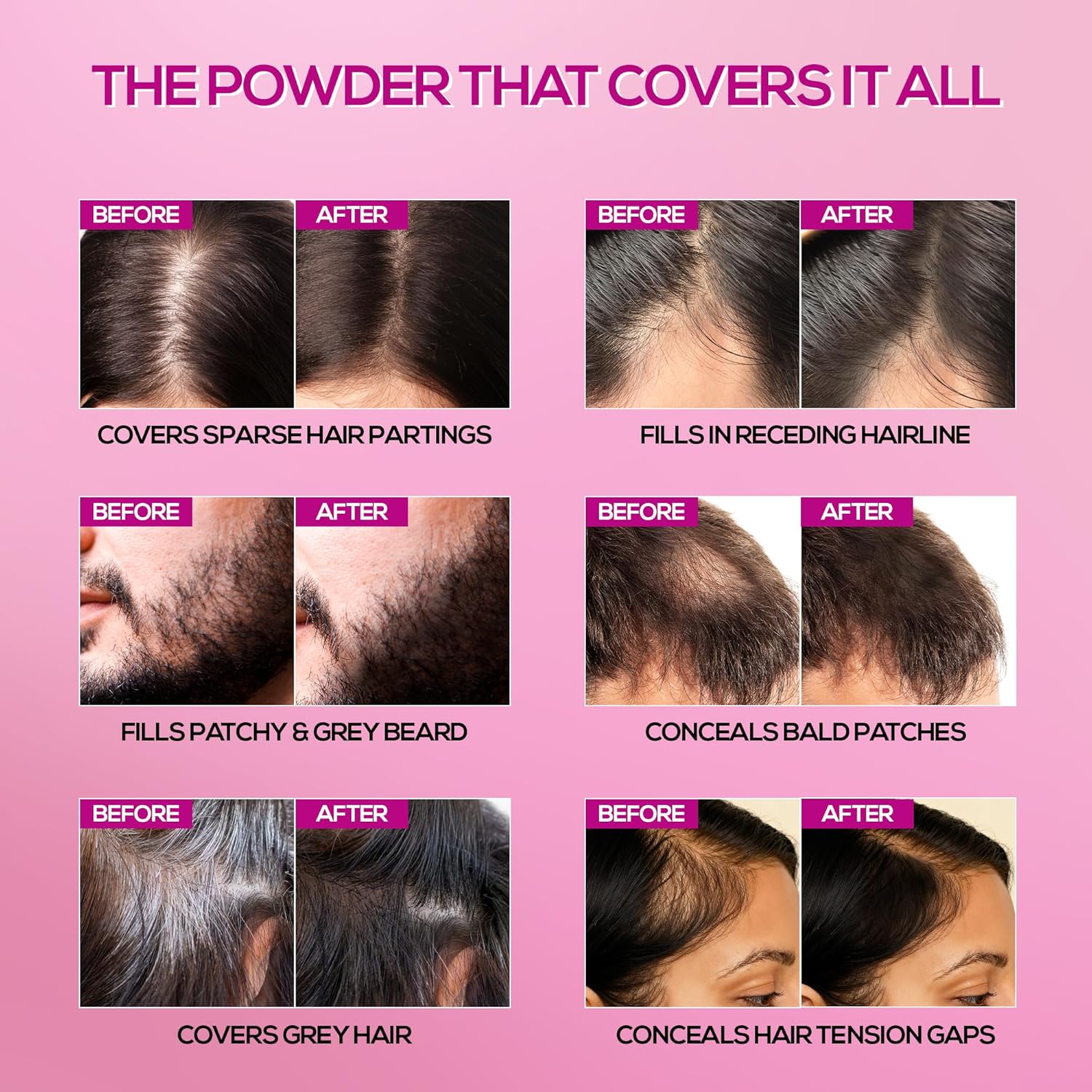 RENEE Cover-Up Hair Powder - Black | Covers Grey Roots & Bald Spots Instantly | Highly Pigmented, Fuller & Denser Look | Long-Lasting | Matte Finish | Fine Powder | Flawless Application | 4gm