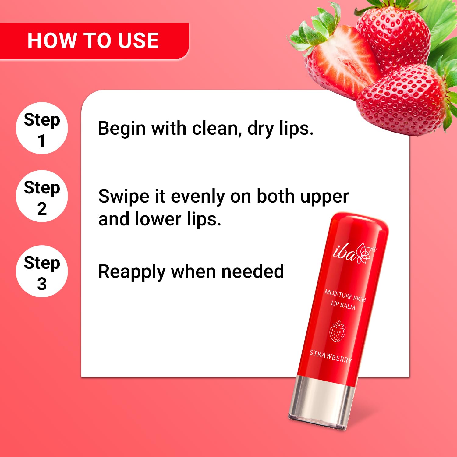 Iba Pure Lips Moisture Rich Lip Balm - Strawberry 4.5 g