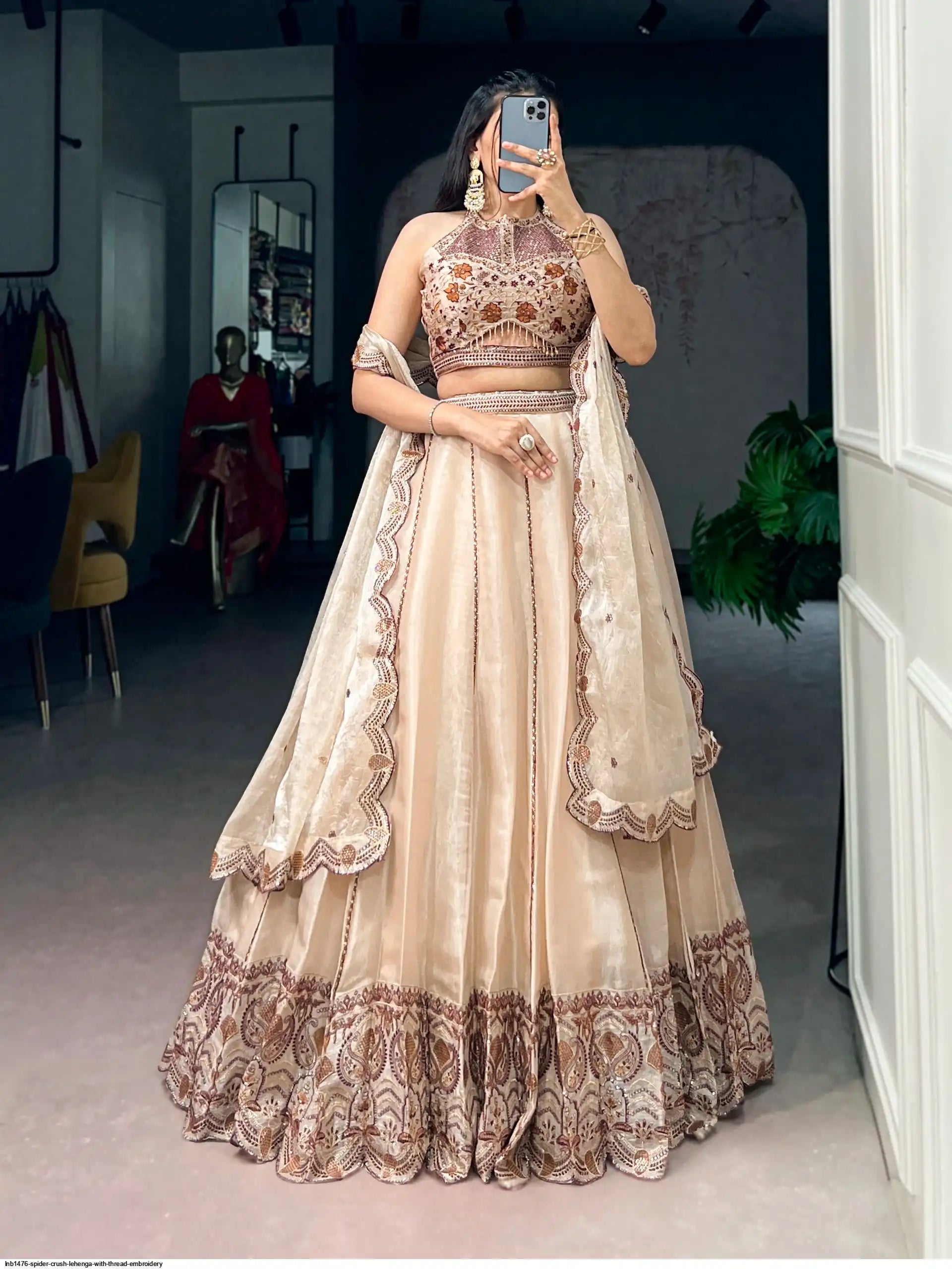 LNB1476 SPIDER CRUSH LEHENGA WITH THREAD EMBROIDERY