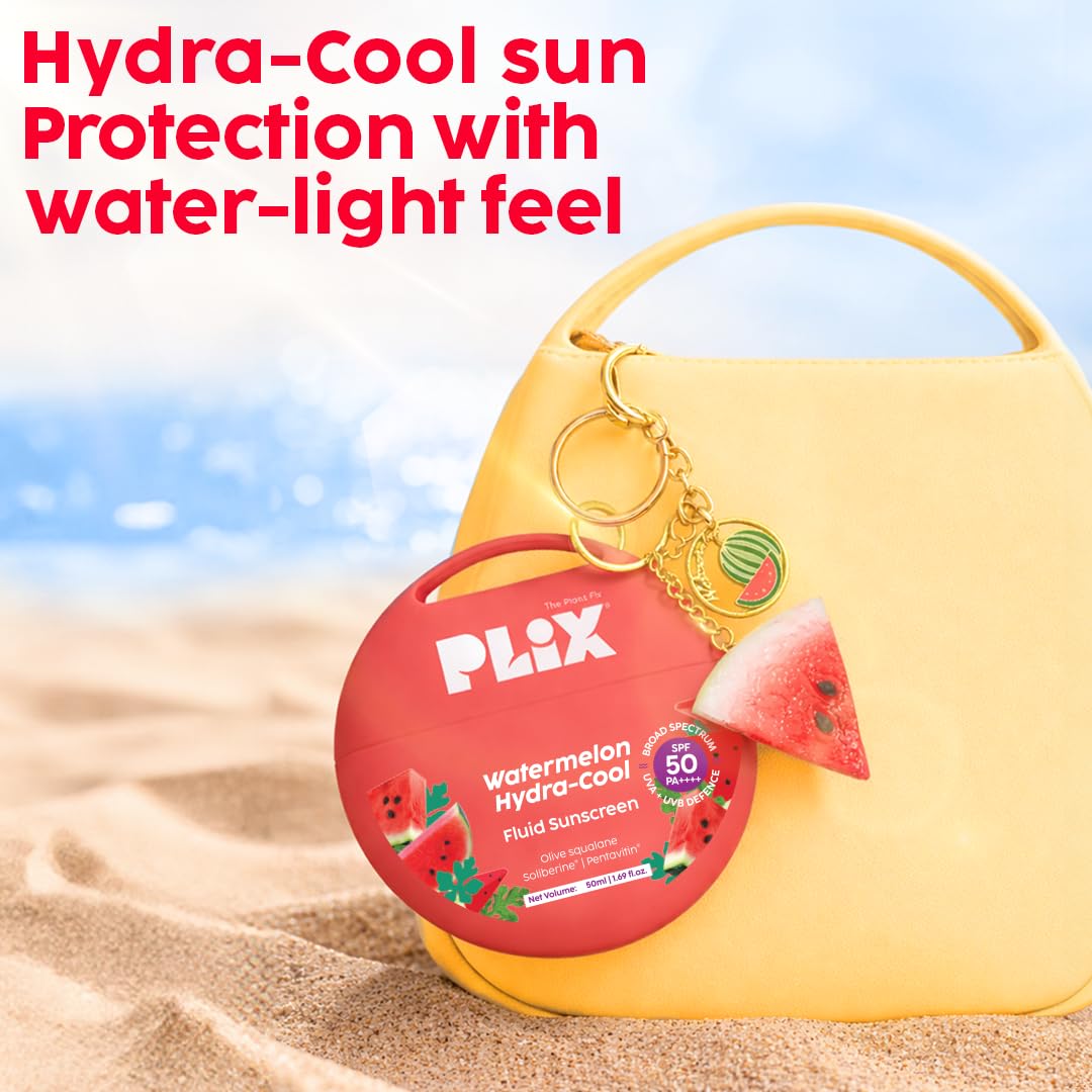 PLIX – The Plant Fix Watermelon Hydra-Cool Fluid Sunscreen with SPF 50 | PA++++ | Soliberine®, Pentavitin® & Watermelon Extract | Lightweight, Cooling & No White Cast | 50ml