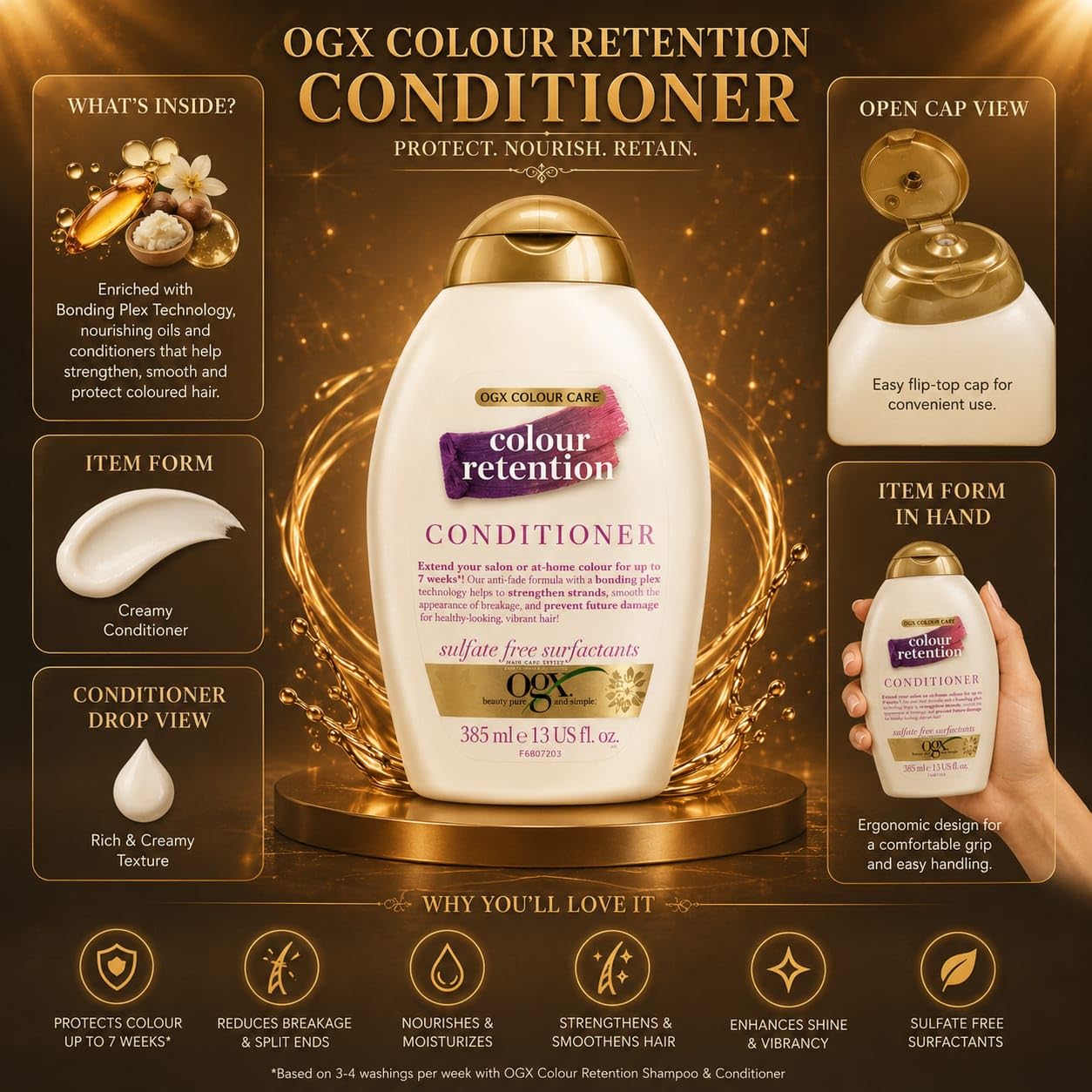 OGX Colour Retention Conditioner for Colour Treated Hair, 385ml