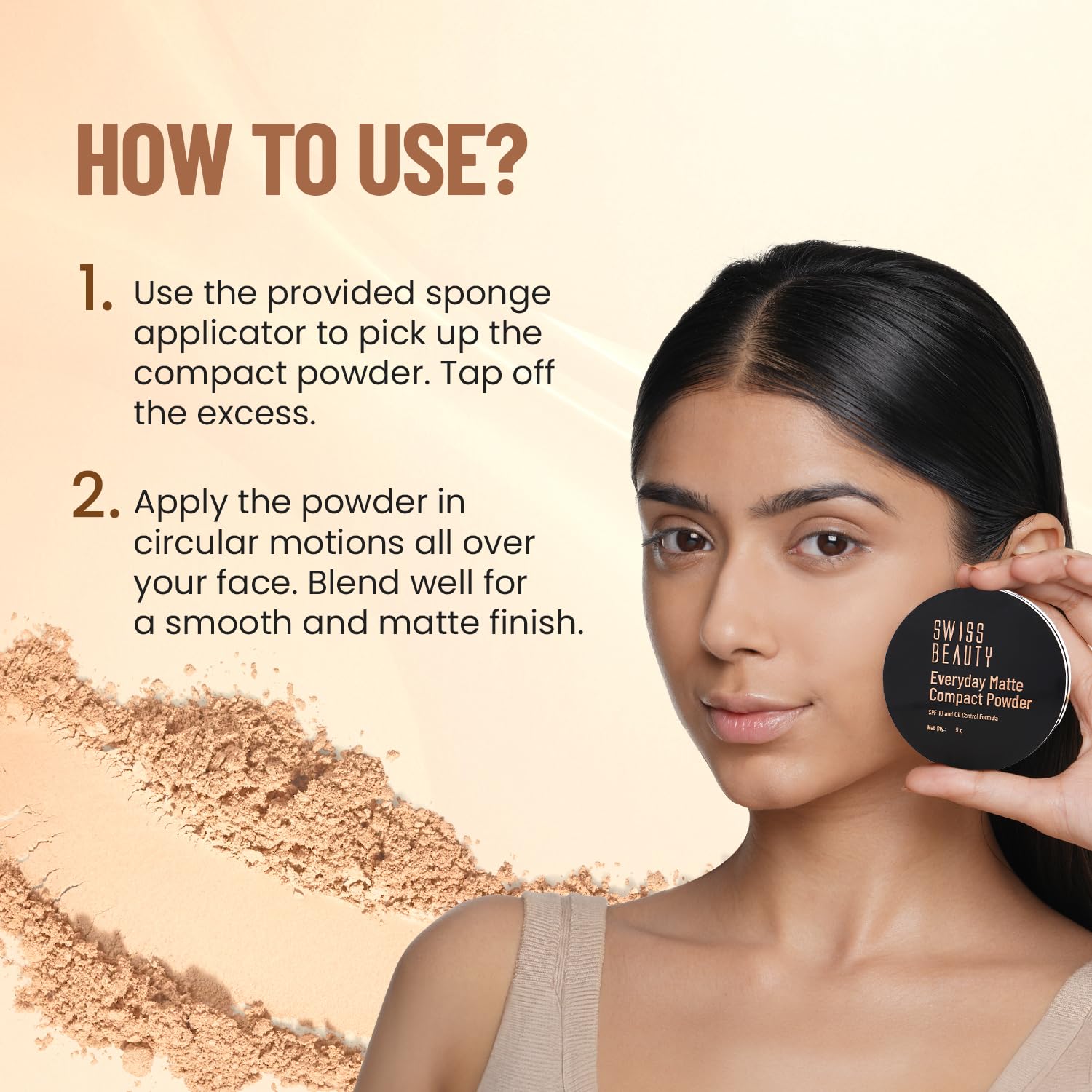 SWISS BEAUTY All Everyday Matte Compact with SPF 10 | Oil-Control Formula | Blurs Pores | Soft-Focus Finish | Enriched with Vitamin E | Shade- 06 Hazel, 9g