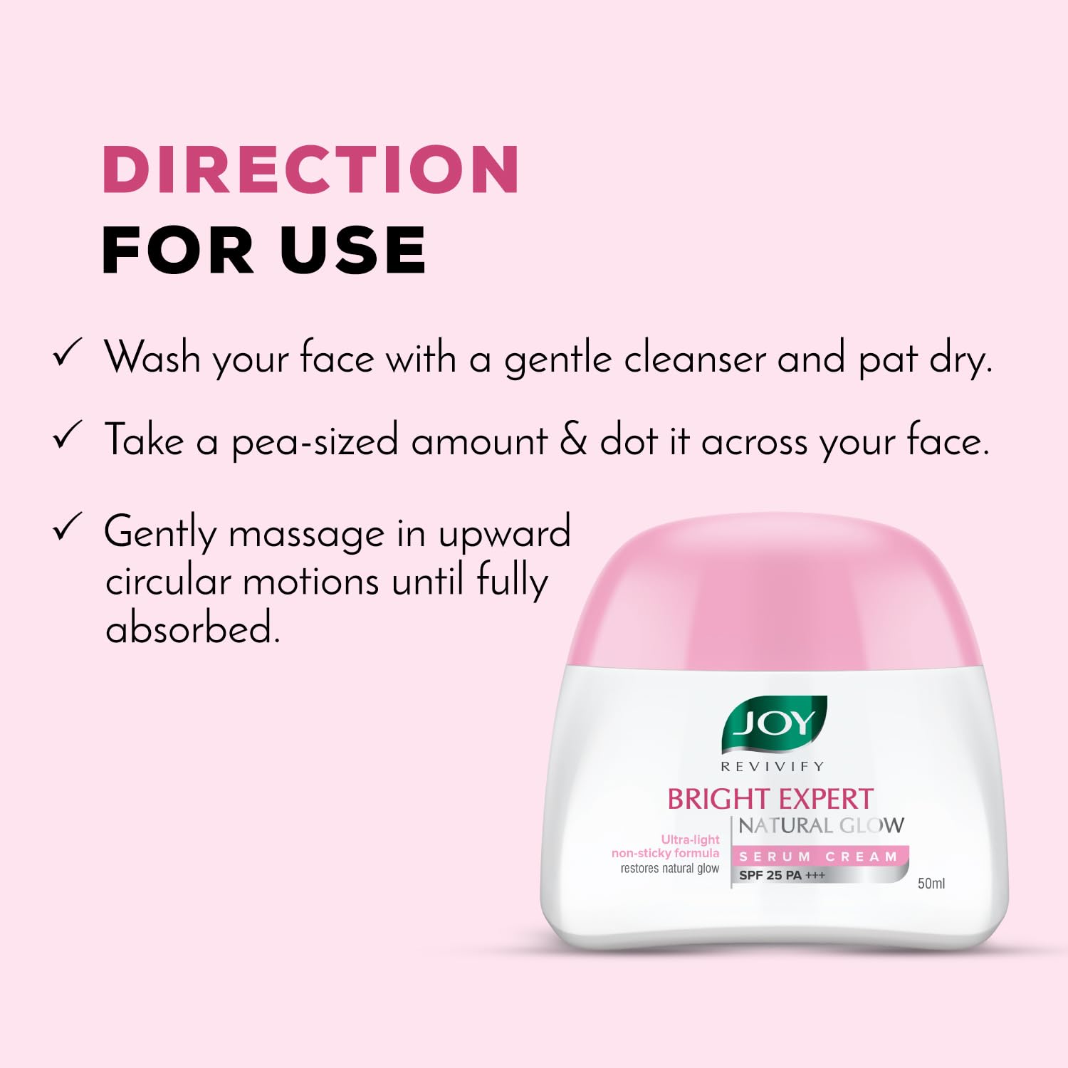 Joy Brightening Face Cream with SPF 25 PA+++ & Niacinamide - Ultra Light & Non Sticky | Summer Face Cream For Natural Glowing Skin & Sun Protection 50ml
