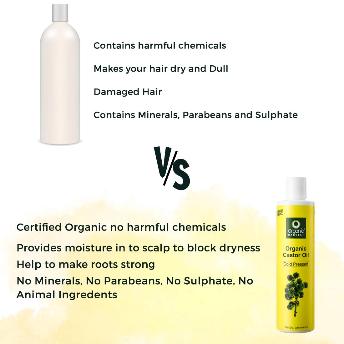 Organic Harvest Cold Pressed Castor Oil, For Moisturizing Skin, Hair & Nail Growth, Eyelash Thickening, 100% Pure, 100% Organic, Sulphate And Paraben Free – 200 ml