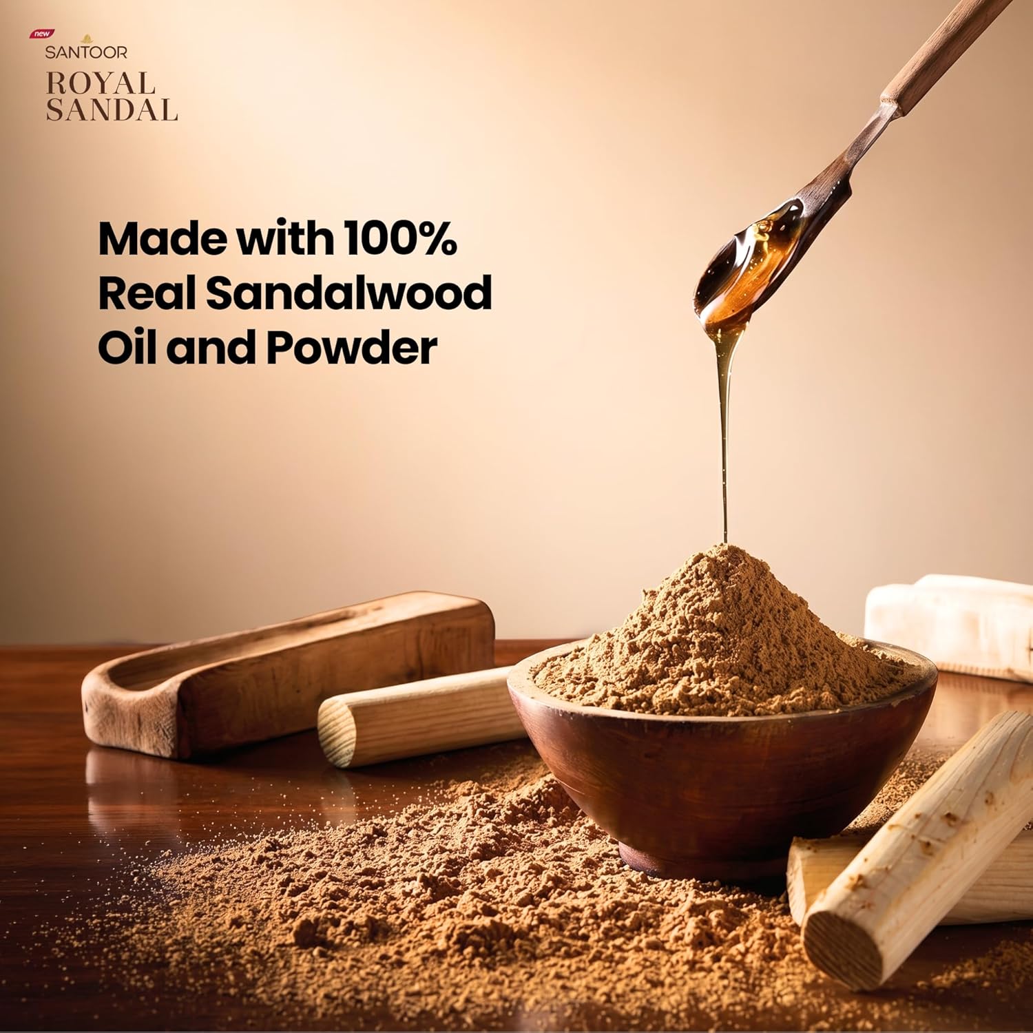 Santoor Royal Sandal Soap & Face Serum | Infused with Sandalwood Serum | Tan Removal | 100% Pure Sandalwood Oil & Powder | Helps Reduce Tan for Even-Toned, Glowing Skin | 125g x 6 Soaps + 15ml Serum