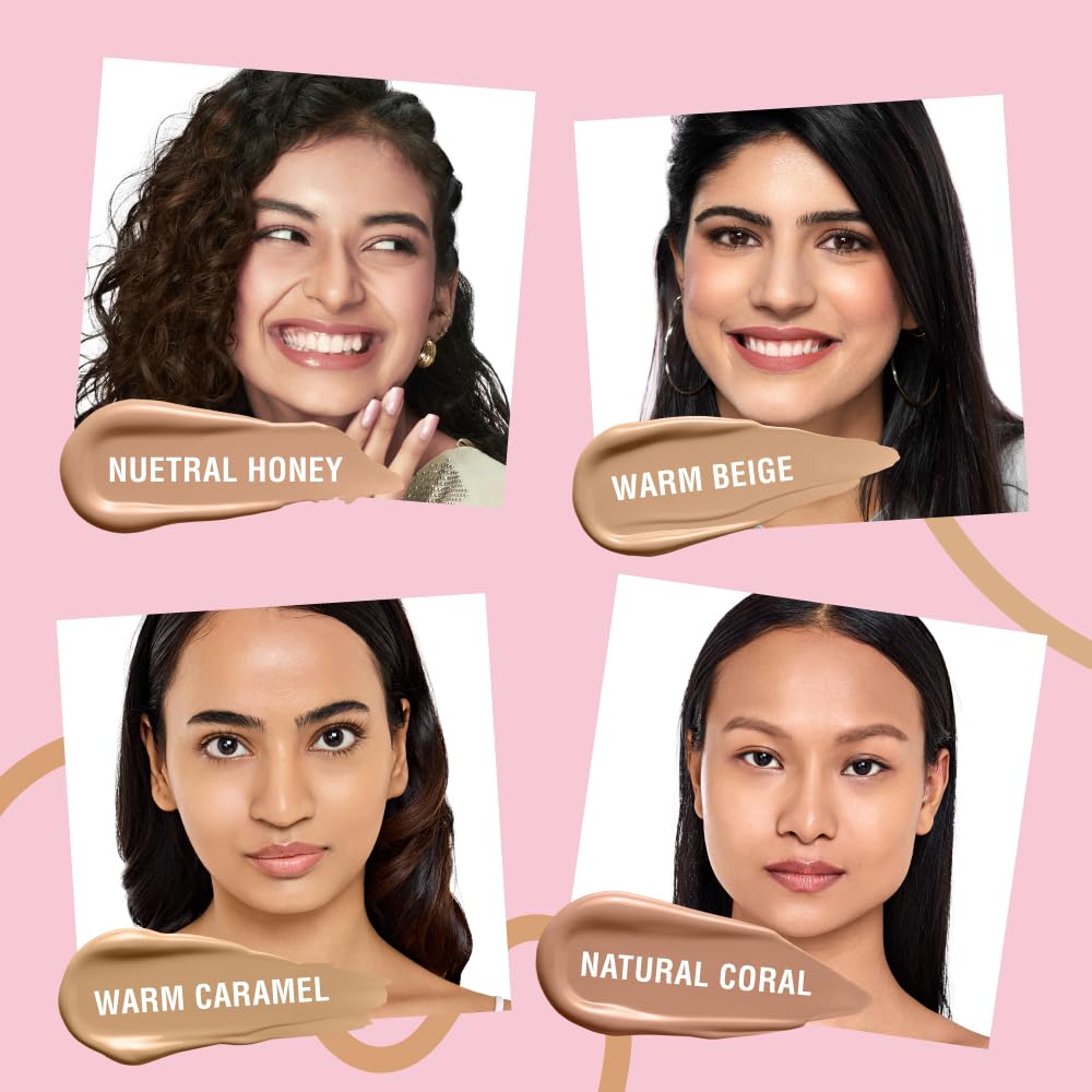 ELLE 18 Get Even Foundation, Natural Coral, Matte Finish, 27 ml, for Long-Lasting Radiance, with SPF 40 & Vitamin E, Medium to Buildable Coverage, Moisturising Formula, 27 ml
