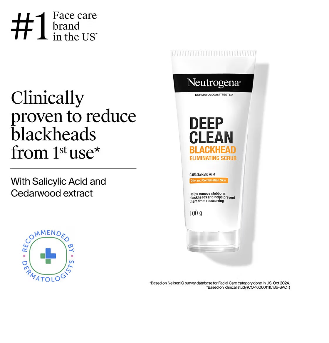 Neutrogena Deep Clean Blackhead Eliminating Scrub | 0.5% Salicylic Acid | Clinically Proven | Oily & Combination Skin | 100 g
