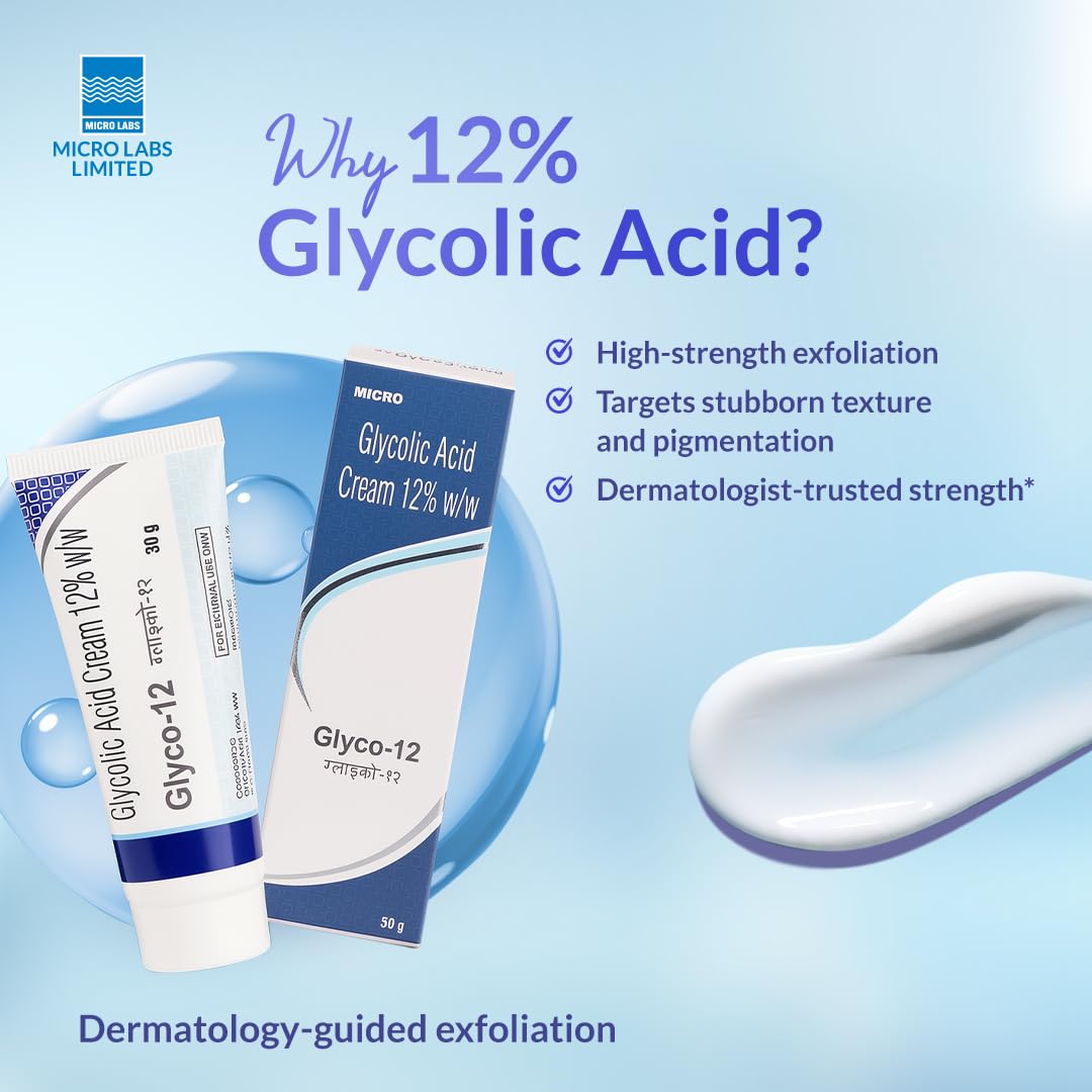 Glyco 12 (Glycolic Acid Cream 12% w/w) Cream 30gm for Pimple, Scars, Skin Care