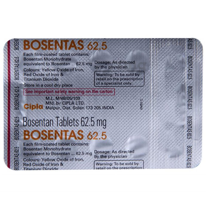 Bosentas 62.5mg Tablet – 10 Tablets For Pulmonary arterial hypertension (PAH)