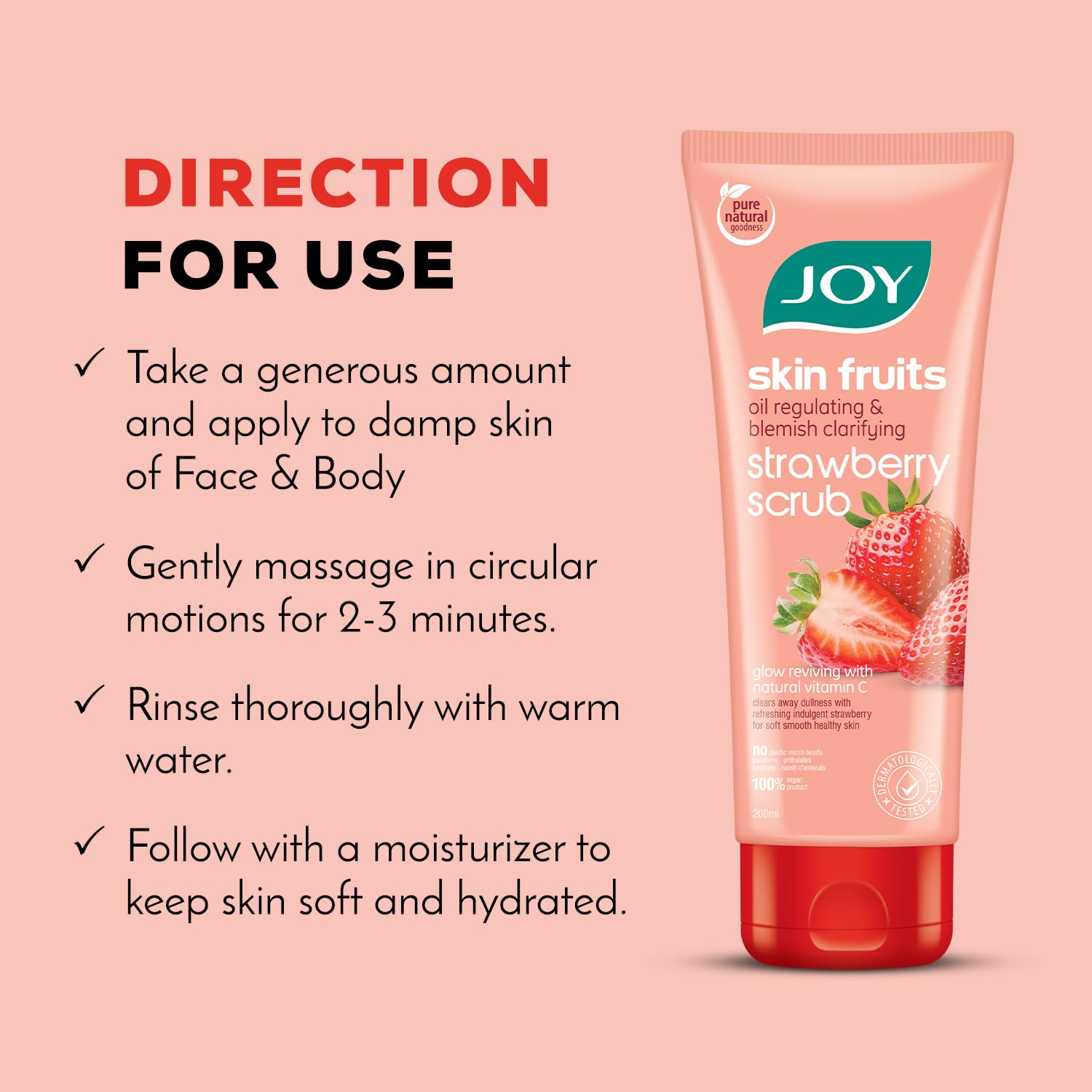 Joy Strawberry Face & Body Scrub for Blackhead Removal & Oil Control - 200gm