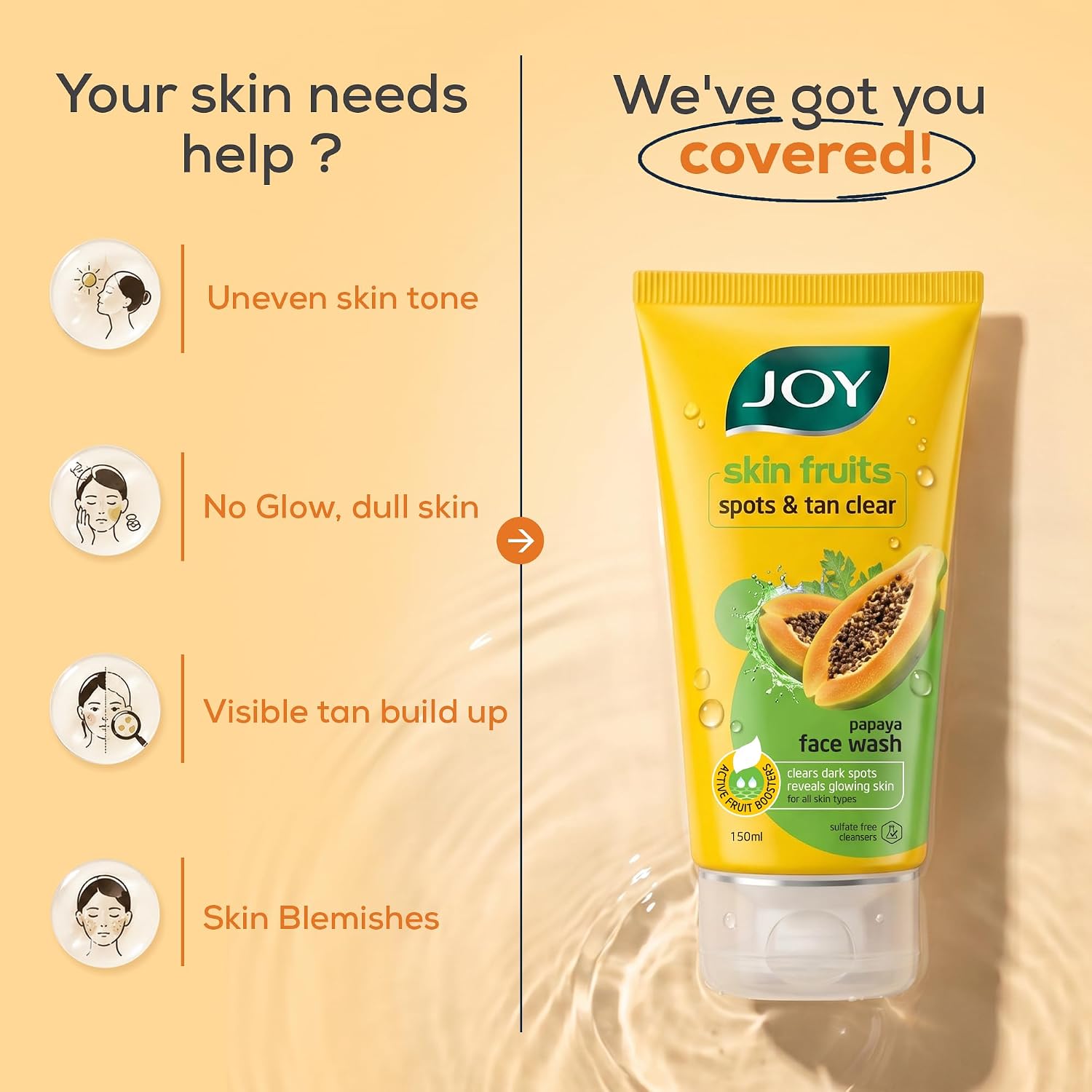 Joy Skin Fruits Spots & Tan Clear Face Wash 150ml x2