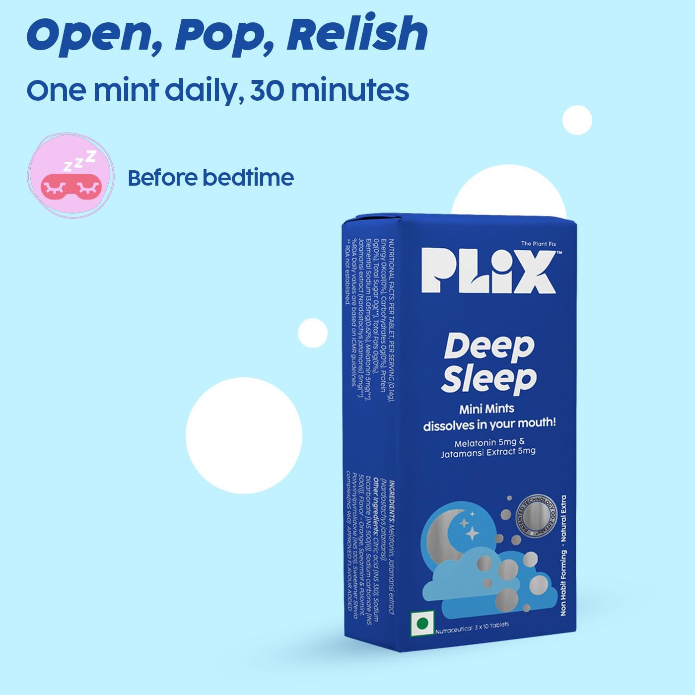 The Plant Fix Plix Melatonin Tablet Deep Sleep Oral Dissolving Mini Mints Effervescent Supporting Restful Sleep