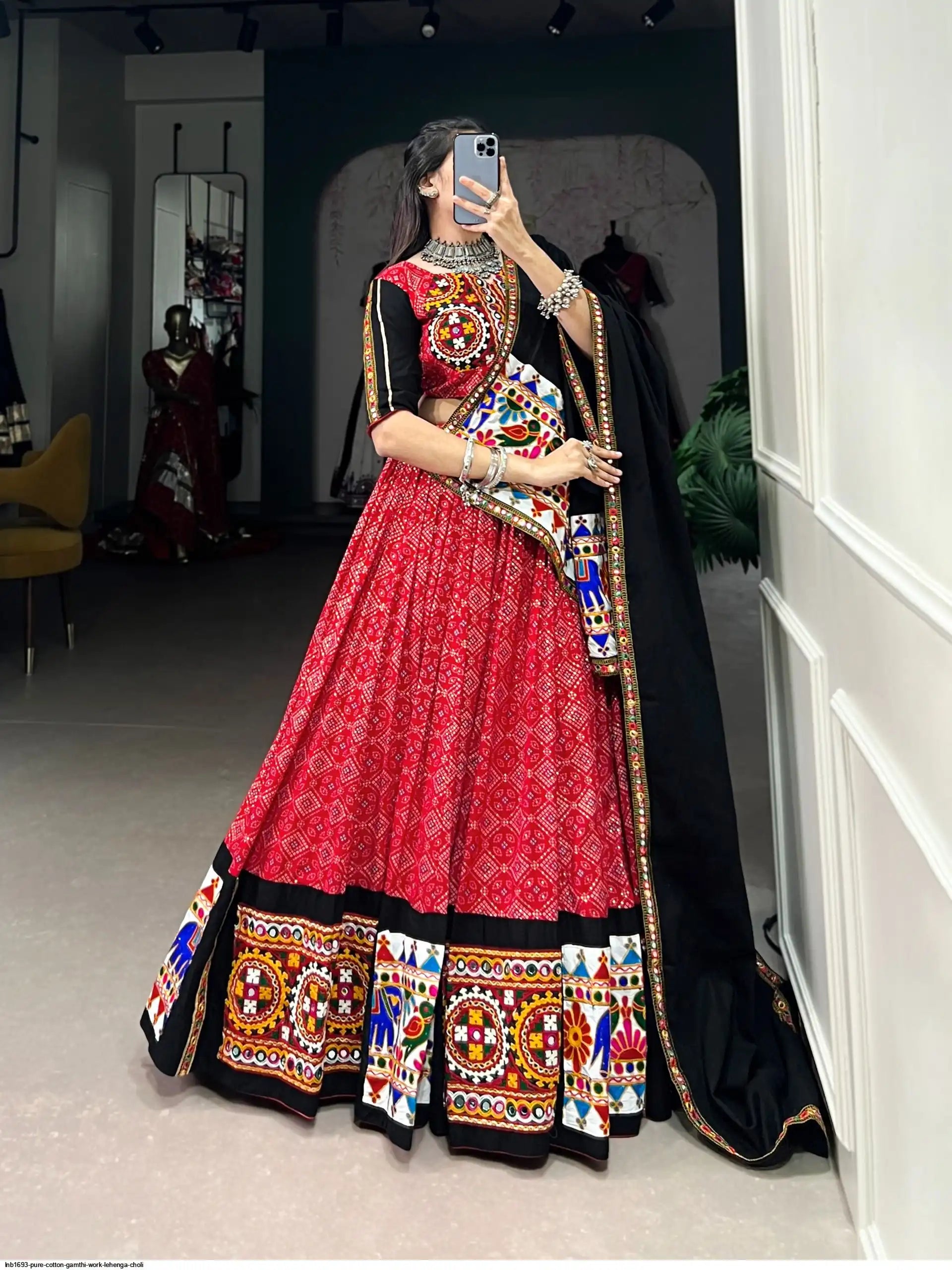 LNB1693 PURE COTTON GAMTHI WORK LEHENGA CHOLI