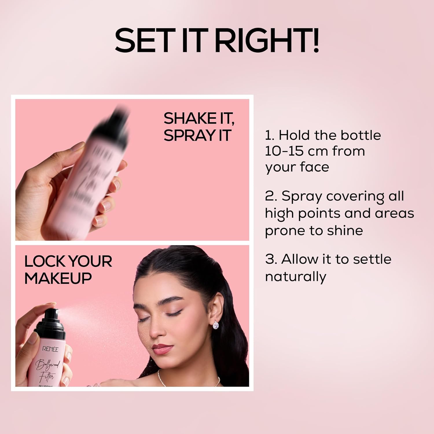 RENEE Bollywood Filter Blurring Setting Spray for Face Makeup, Matte Finish & Pore Blur Effect with Niacinamide & Hyaluronic Acid, Long Lasting Makeup Fixer & Shine Control, Fine Mist 100ml