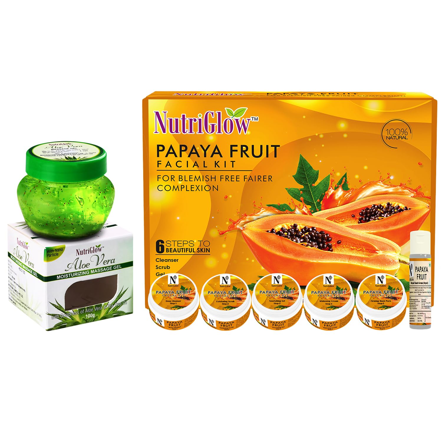 NutriGlow Papaya Facial Kit 250gm + 10ml for Blemish Free, Glowing and Fairer Skin, Hydrated & Brightening Fresh Looking Skin