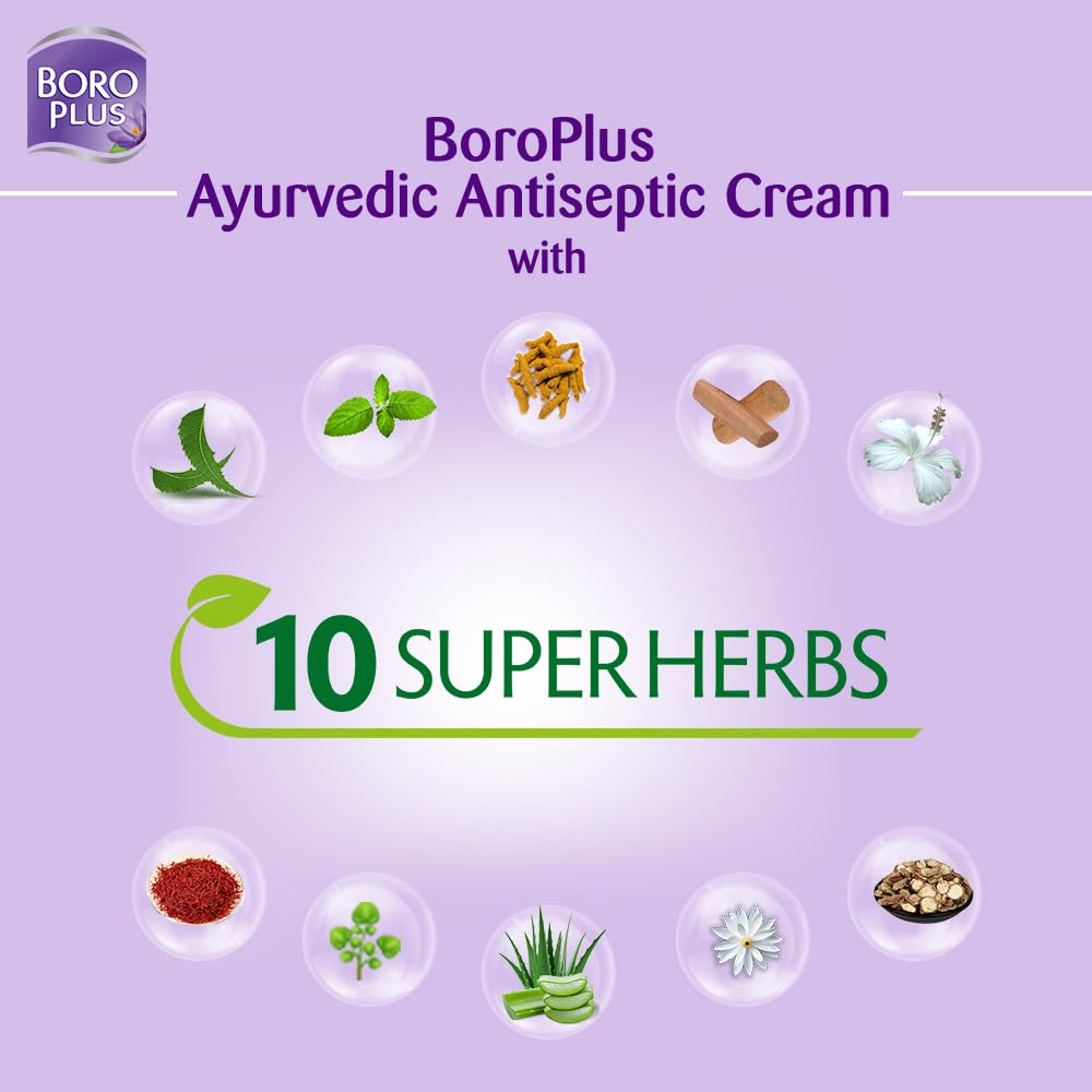 BoroPlus Ayurvedic Antiseptic Cream with 10 super herbs |24 hrs Moisturisation |Glowing Skin|For Face, Hand & Body | Heals and Protects the skin|80ml