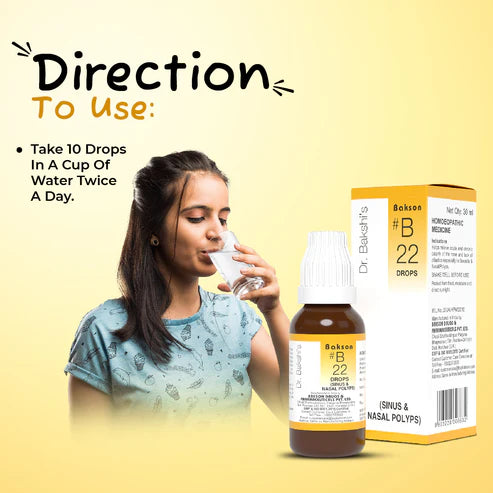 Bakson B22 Sinus Drops (30ml) For sinusitis, congestion, headache, Sneezing, blocked nose, cheek pain