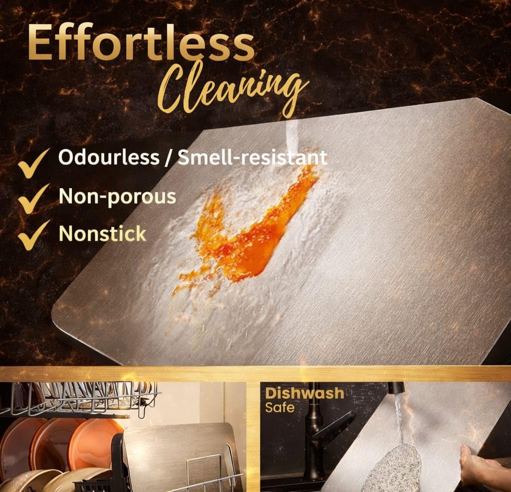 Premium Stainless Steel Chopping Board | Anti Slip Cutting Board for Vegetables, Fruits & Meat | Rust Resistant Metal Board | Easy Clean Kitchen Use