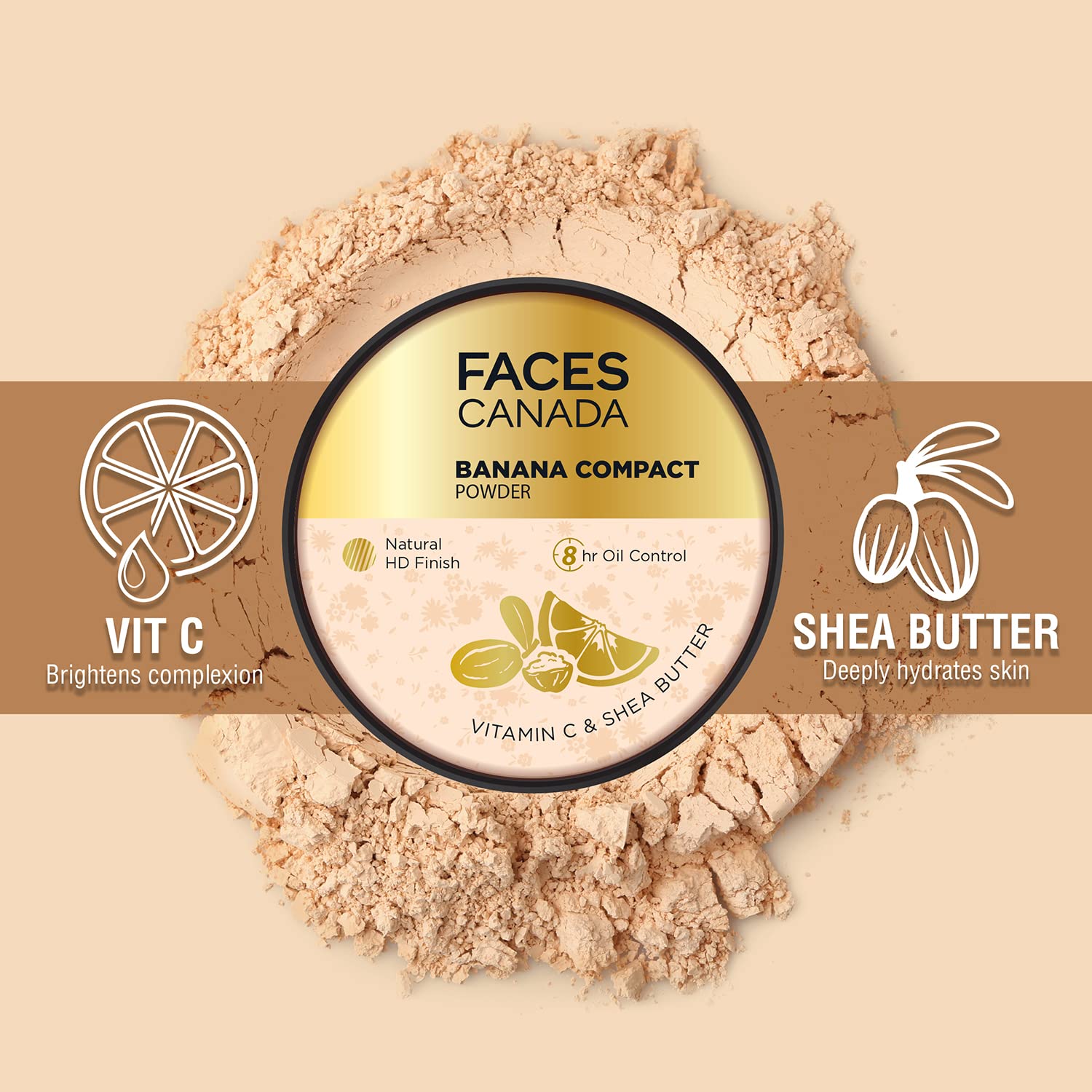 FACESCANADA Banana Compact Powder For All Skin Types 9G|8Hr Oil Control Complexion Enhancer|Smooth Matte HD Finish|Translucent Powder Sets Makeup|Blurs&Conceals|Radiant Flawless Skin|Vitamin C,Cream