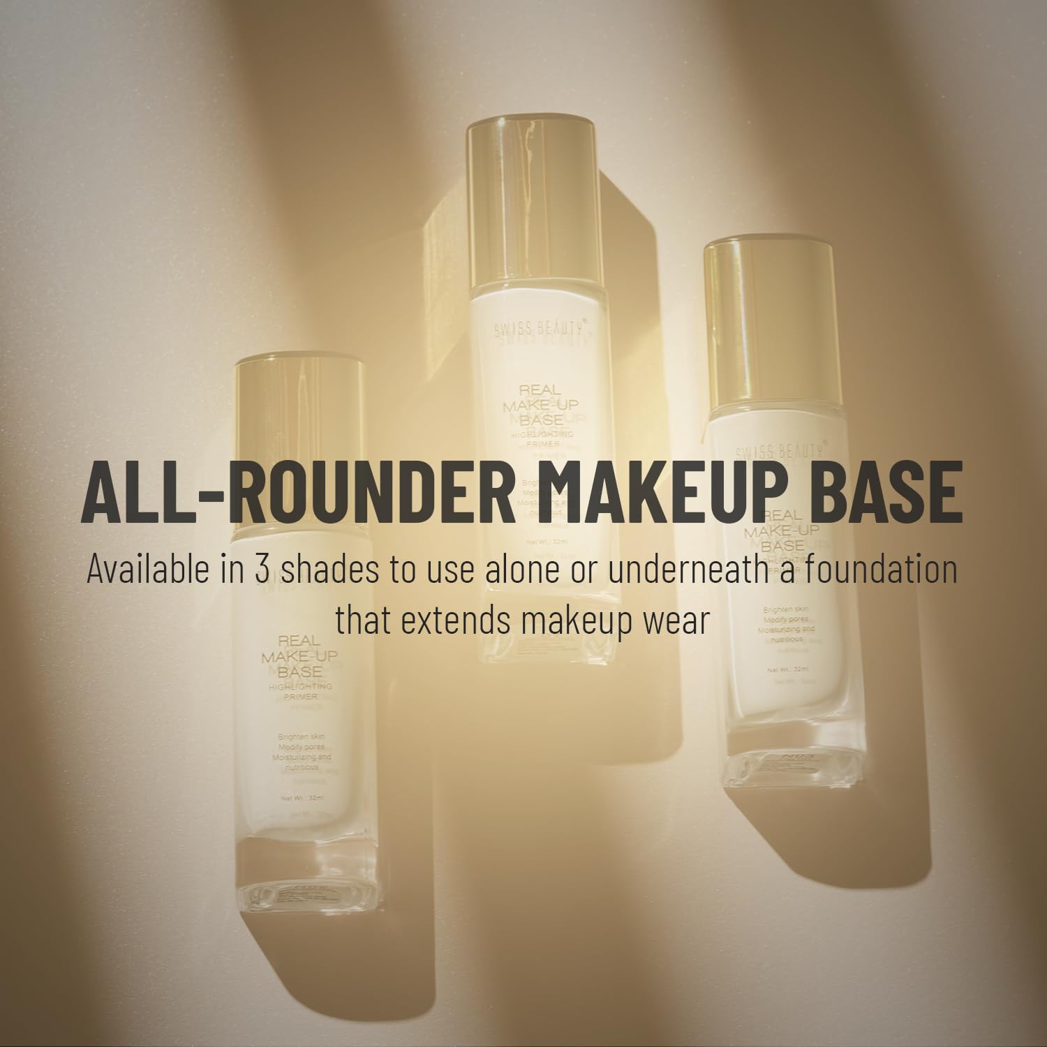 Swiss Beauty Real Makeup Base Highlighting Primer| Skin-Hydrating Poreless Primer With Natural Glow Finish For Face Makeup |Shade - 02 Golden-Tint, 32Ml