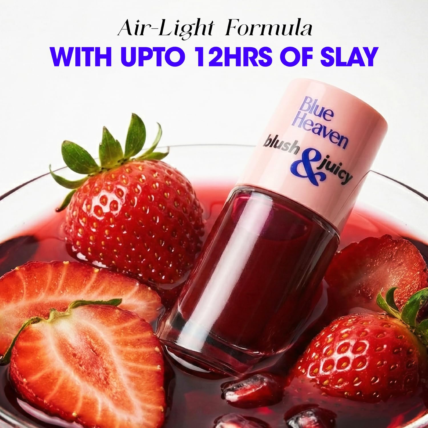 Blue Heaven Blush & Juicy Lip & Cheek Tint Infused with Pomegranate & Strawberry Extract | Multipurpose 3 in 1 Lip Tint | Long Lasting, Water Proof & Hydrating Liquid Blush, Berry Juice, 9ml