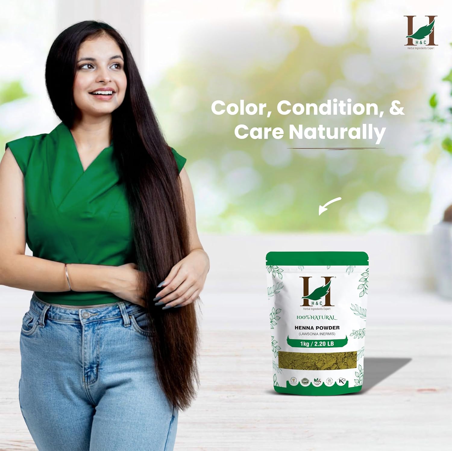 H&C Herbal Ingredients Expert Natural Henna Powder for Hair Coloring & Care - Herbal Mehndi Hair Dye, Long Lasting Color & Shine, Conditions Scalp and Soften Hair, Chemical Free & No Added Color, No Ammonia - 1 kg