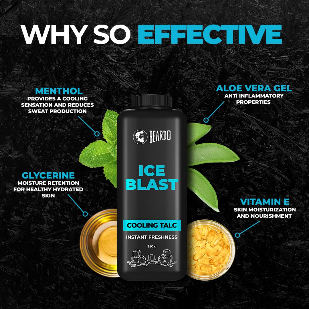 Beardo Ice Blast Cooling Talc , 250g For Instant Freshness | INSTANT ICY COOLING Talcum Powder Men