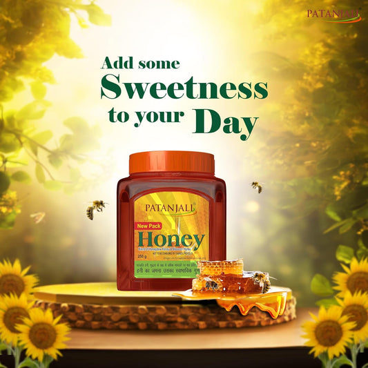 Patanjali Ayurveda Pure Honey 250g for cold, cough and fever reducing the body weight acidity