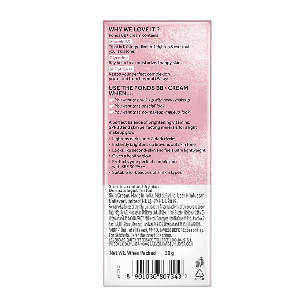 POND'S BB+ Cream, Instant Spot Coverage + Light Make-up Glow, Natural 30g