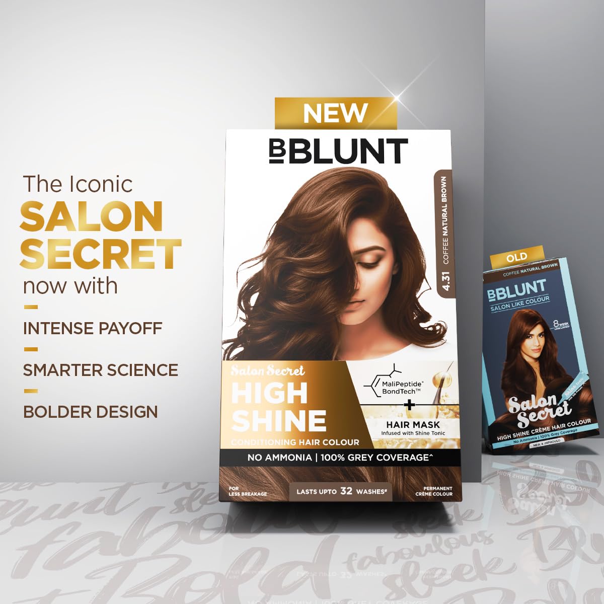 BBLUNT Salon Secret High Shine Conditioning Hair Colour With MaliPeptide BondTech™ to reduce breakage | Coffee Natural Brown 4.31 | No Ammonia 100%, Grey Coverage | Long Lasting Colour | Salon at home