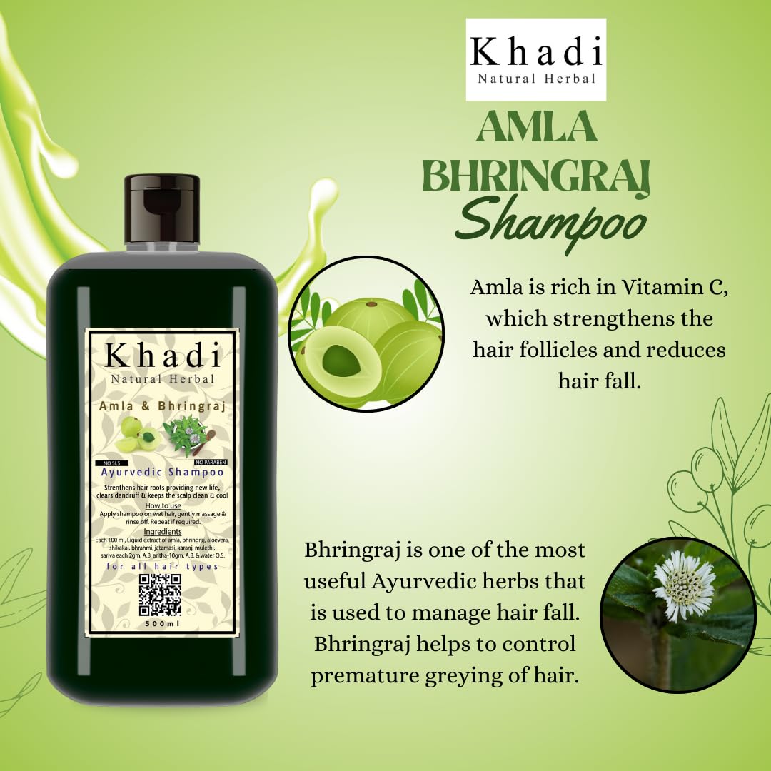 Khadi Natural Herbal Amla & Bhringraj Shampoo for Men Women 500ml