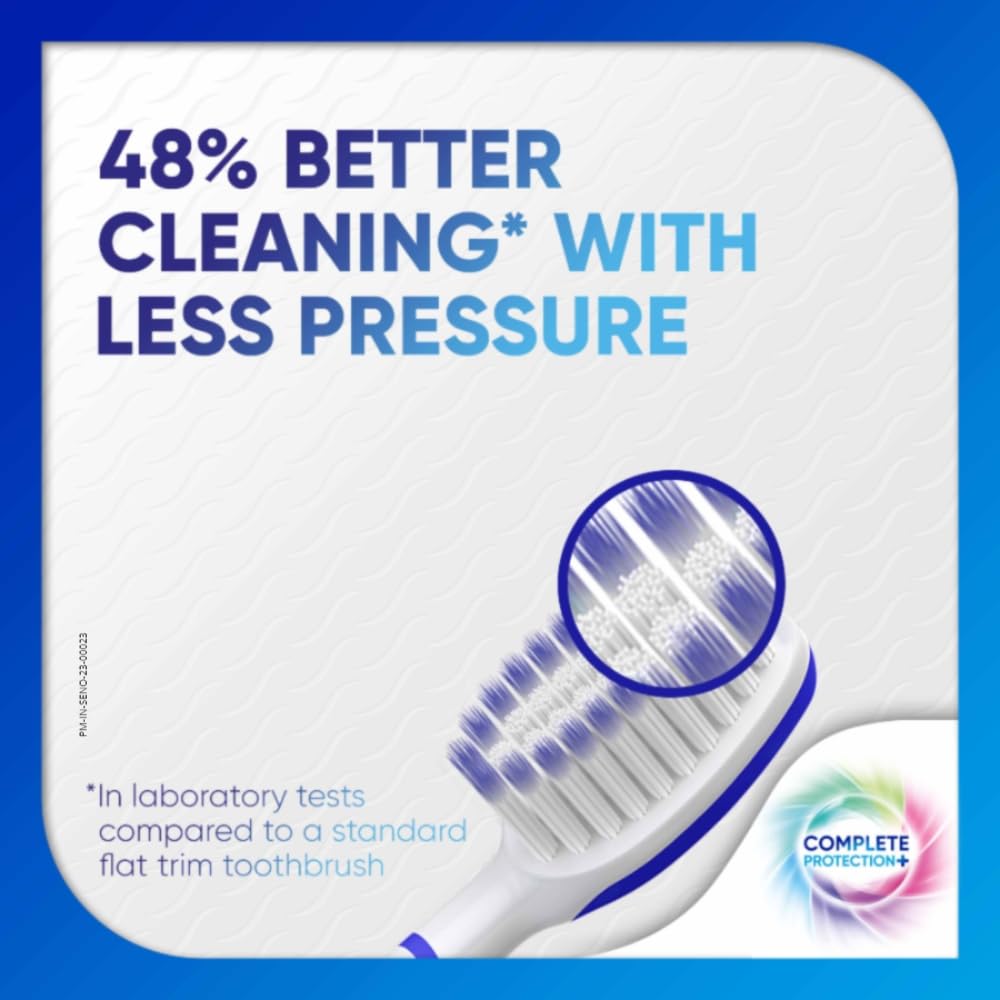 Sensodyne Toothbrush: Complete Protection+ Toothbrush With Flexible Neck For 48% Better Cleaning With Soft Tapered Bristles, 3 Piece (Buy 2 Get 1 Free), adult, manual