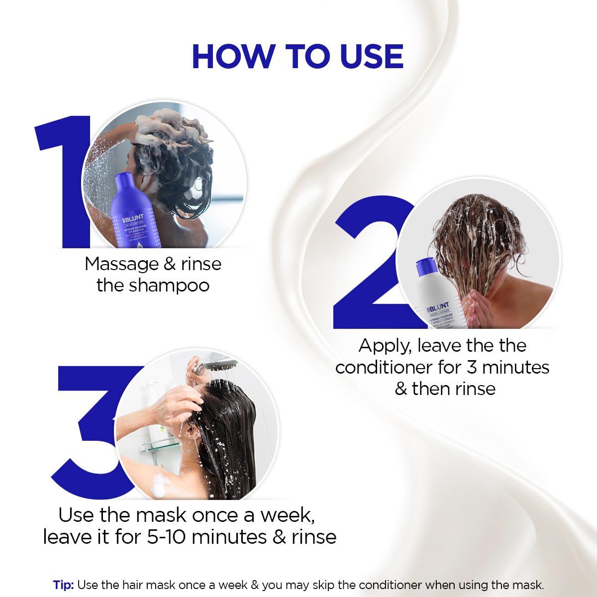 Bblunt Intense Moisture Hair Combo | Shampoo + Conditioner + Hair Mask | Moisturizes & Hydrates | Deeply Nourishes | Adds Salon-Like Shine | For Men & Women | 300 ml + 250 g + 250 g